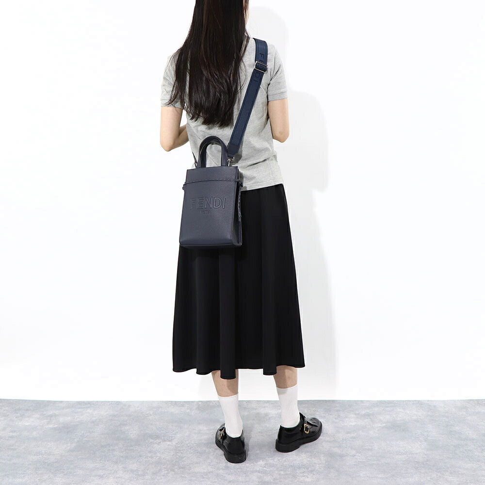 フェンディ FENDI バッグ ハンドバッグ レディース GO TO SHOPPER MINI ゴー トゥー ショッパー ミニ ネイビー レザー ショルダーバッグ 2way ロゴ 7VA584 AMAC