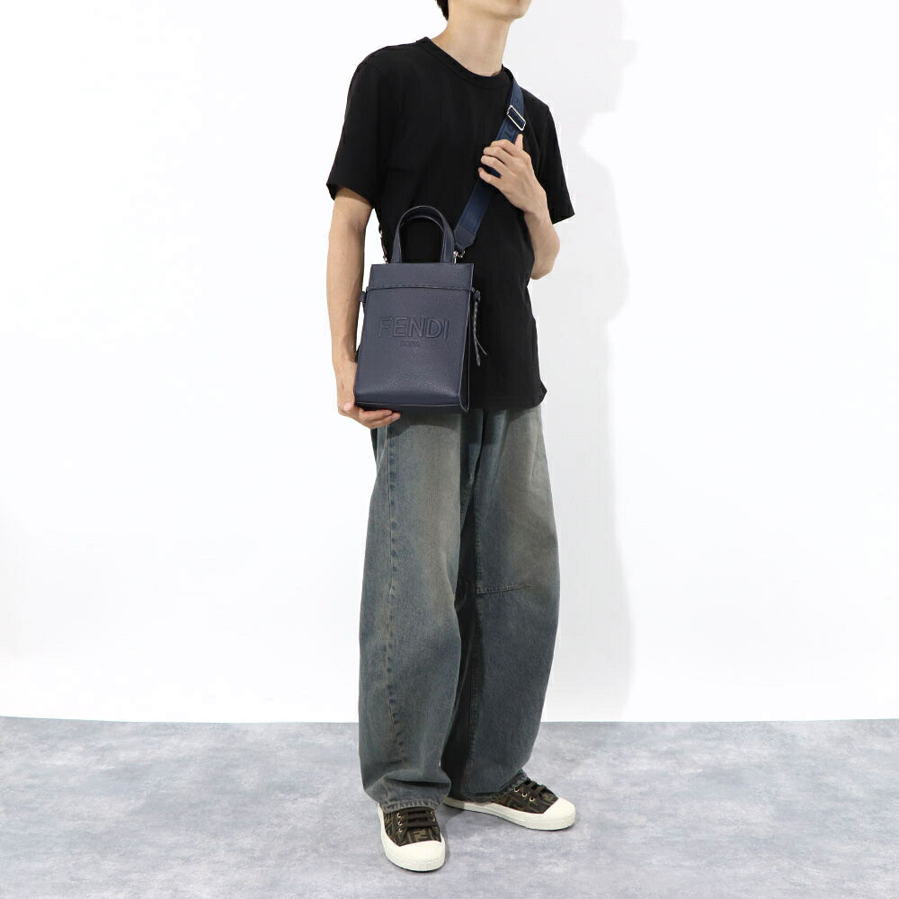 フェンディ FENDI バッグ ハンドバッグ レディース GO TO SHOPPER MINI ゴー トゥー ショッパー ミニ ネイビー レザー ショルダーバッグ 2way ロゴ 7VA584 AMAC