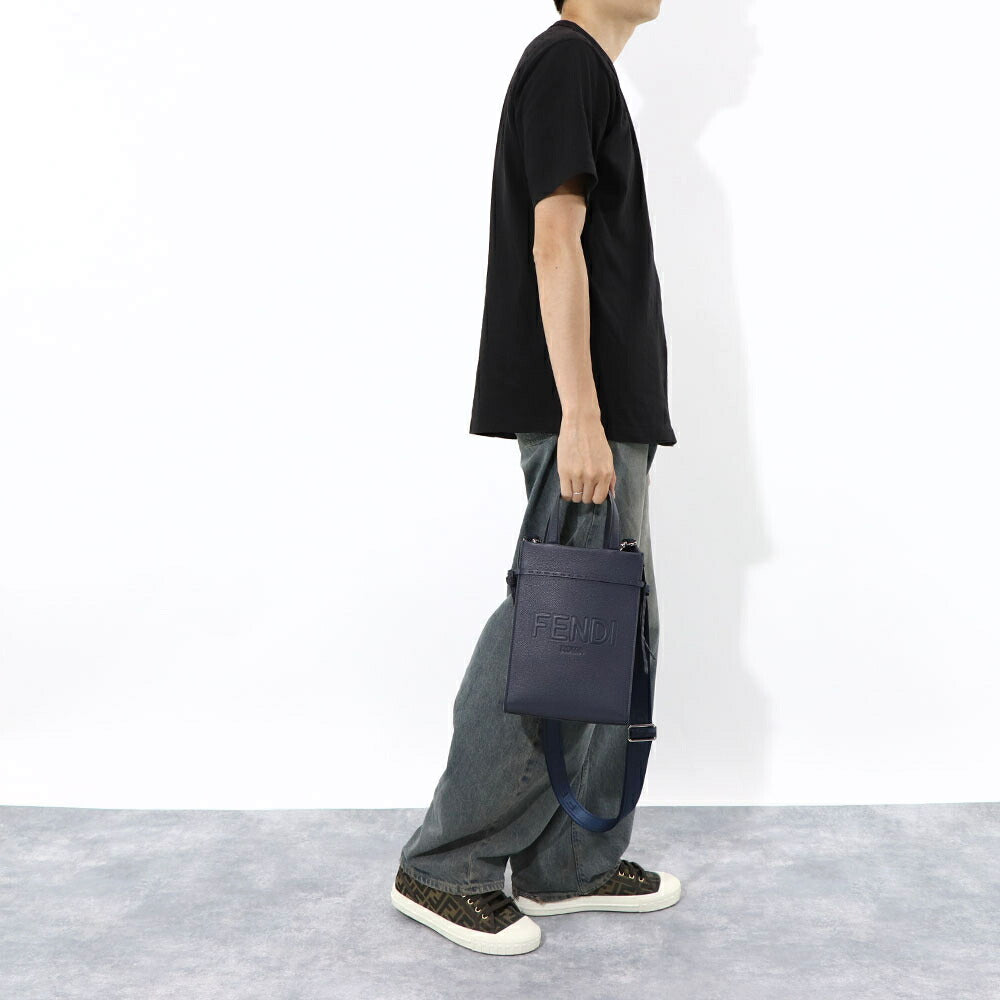 フェンディ FENDI バッグ ハンドバッグ レディース GO TO SHOPPER MINI ゴー トゥー ショッパー ミニ ネイビー レザー ショルダーバッグ 2way ロゴ 7VA584 AMAC