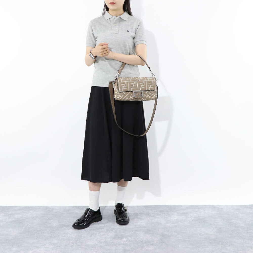 フェンディ FENDI バッグ ハンドバッグ レディース BAGUETTE バゲット グレージュ ナッパレザー ショルダーバッグ 2way FF柄 ズッカ柄 ロゴ ホワイト ステッチ 8BR600 ANX4
