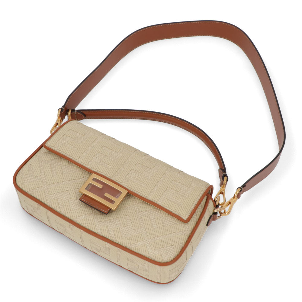 フェンディ FENDI バッグ ハンドバッグ レディース BAGUETTE バゲット キャメル×ナチュラル レザー ショルダーバッグ 2way FF柄 ズッカ柄 ロゴ ストロー 麦わら 刺繍 8BR600 AP4M