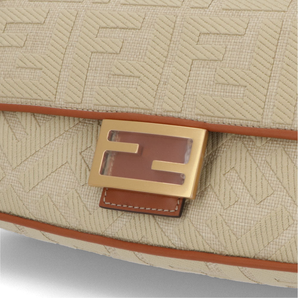 フェンディ FENDI バッグ ハンドバッグ レディース BAGUETTE バゲット キャメル×ナチュラル レザー ショルダーバッグ 2way FF柄 ズッカ柄 ロゴ ストロー 麦わら 刺繍 8BR600 AP4M