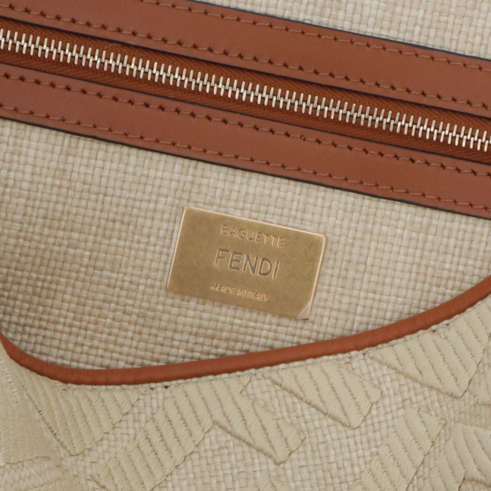 フェンディ FENDI バッグ ハンドバッグ レディース BAGUETTE バゲット キャメル×ナチュラル レザー ショルダーバッグ 2way FF柄 ズッカ柄 ロゴ ストロー 麦わら 刺繍 8BR600 AP4M