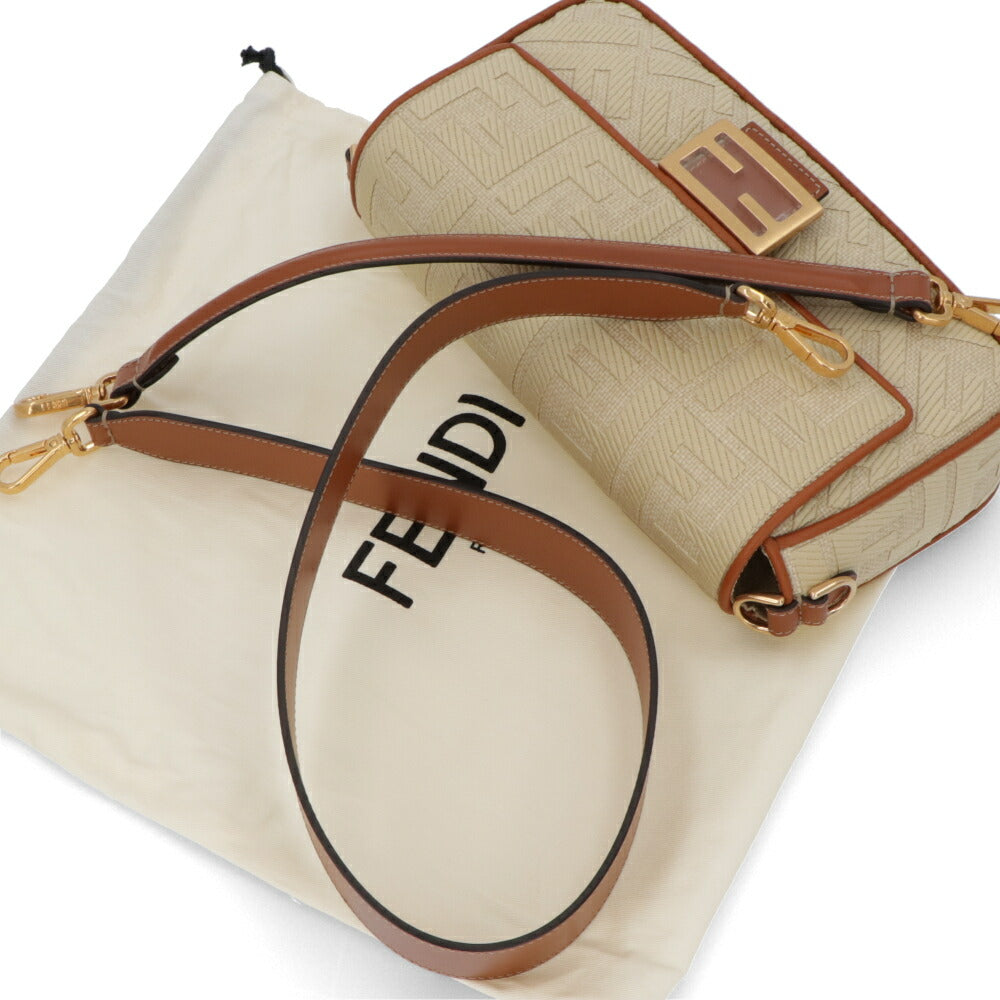 フェンディ FENDI バッグ ハンドバッグ レディース BAGUETTE バゲット キャメル×ナチュラル レザー ショルダーバッグ 2way FF柄 ズッカ柄 ロゴ ストロー 麦わら 刺繍 8BR600 AP4M