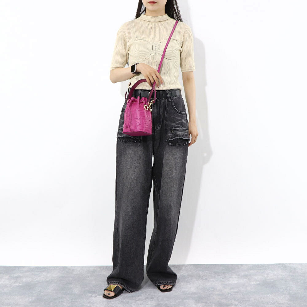 フェンディ FENDI バッグ ハンドバッグ レディース MINI MON TRESOR ミニ モン トレゾール ピンク カーフレザー ショルダーバッグ 2way FFロゴ ズッカ柄 巾着 8BS010 A3ZG