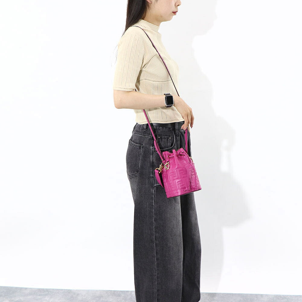 フェンディ FENDI バッグ ハンドバッグ レディース MINI MON TRESOR ミニ モン トレゾール ピンク カーフレザー ショルダーバッグ 2way FFロゴ ズッカ柄 巾着 8BS010 A3ZG