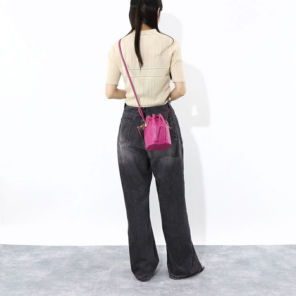 フェンディ FENDI バッグ ハンドバッグ レディース MINI MON TRESOR ミニ モン トレゾール ピンク カーフレザー ショルダーバッグ 2way FFロゴ ズッカ柄 巾着 8BS010 A3ZG