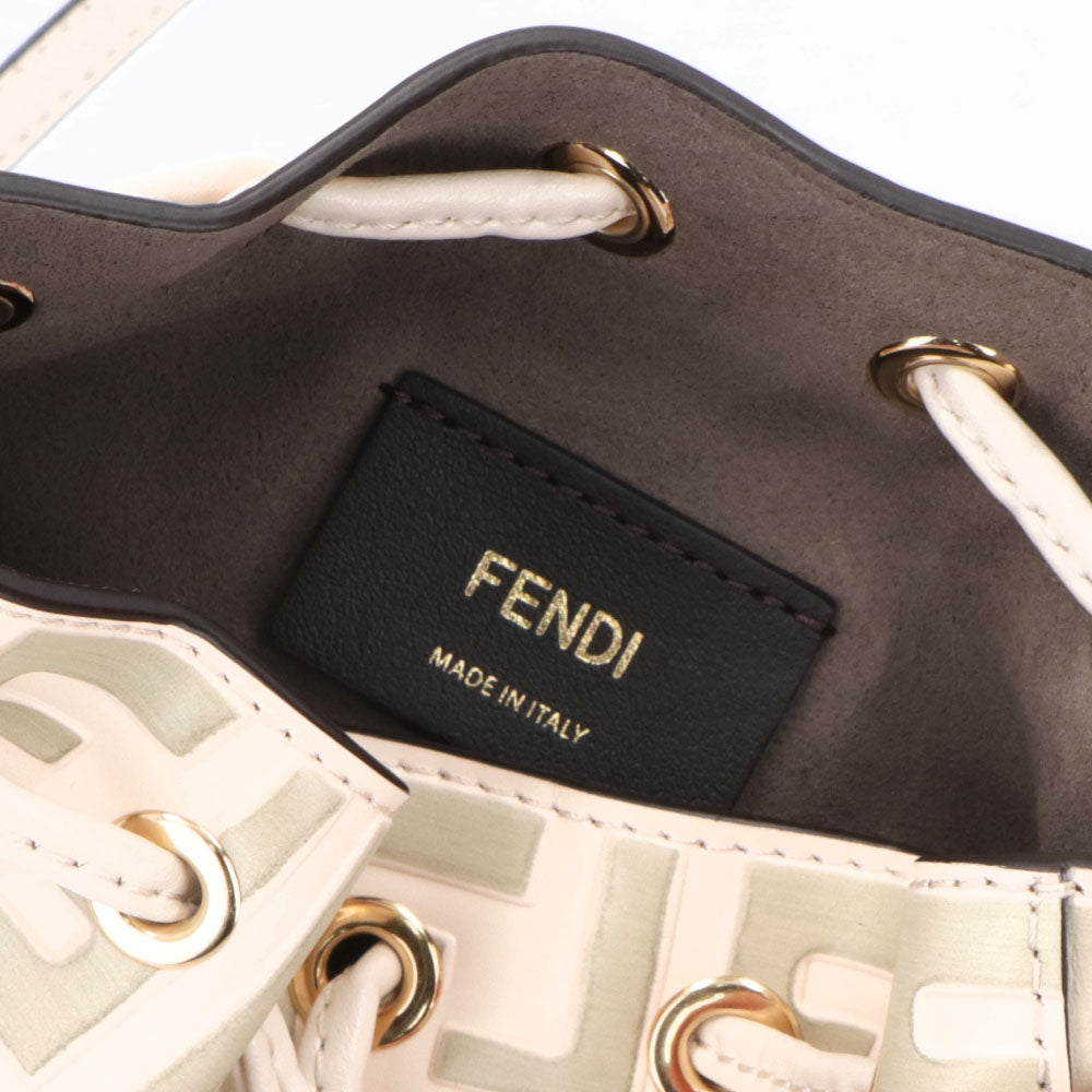 フェンディ FENDI バッグ ハンドバッグ レディース MINI MON TRESOR ミニ モン トレゾール アイボリー カーフレザー ショルダーバッグ 2way FFロゴ ズッカ柄 巾着 8BS010 A659