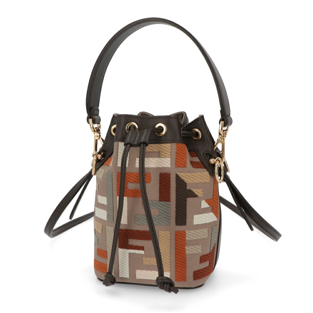 フェンディ FENDI バッグ ハンドバッグ レディース MINI MON TRESOR ミニ モン トレゾール グレージュ×アイボリー ダークブラウン×グレージュ カーフレザー キャンバス ショルダーバッグ 2way FFロゴ ズッカ柄 巾着 鞄 2色 8BS010 APKE