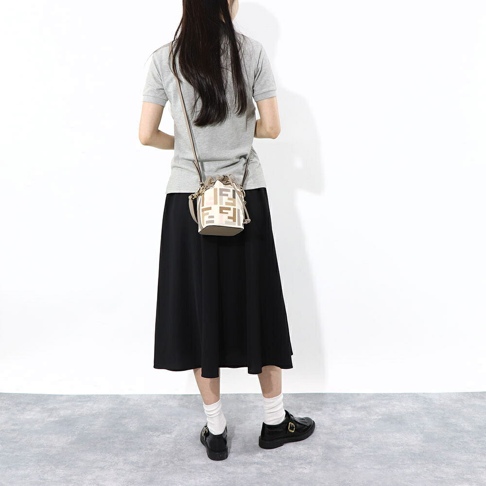 フェンディ FENDI バッグ ハンドバッグ レディース MINI MON TRESOR ミニ モン トレゾール グレージュ×アイボリー ダークブラウン×グレージュ カーフレザー キャンバス ショルダーバッグ 2way FFロゴ ズッカ柄 巾着 鞄 2色 8BS010 APKE