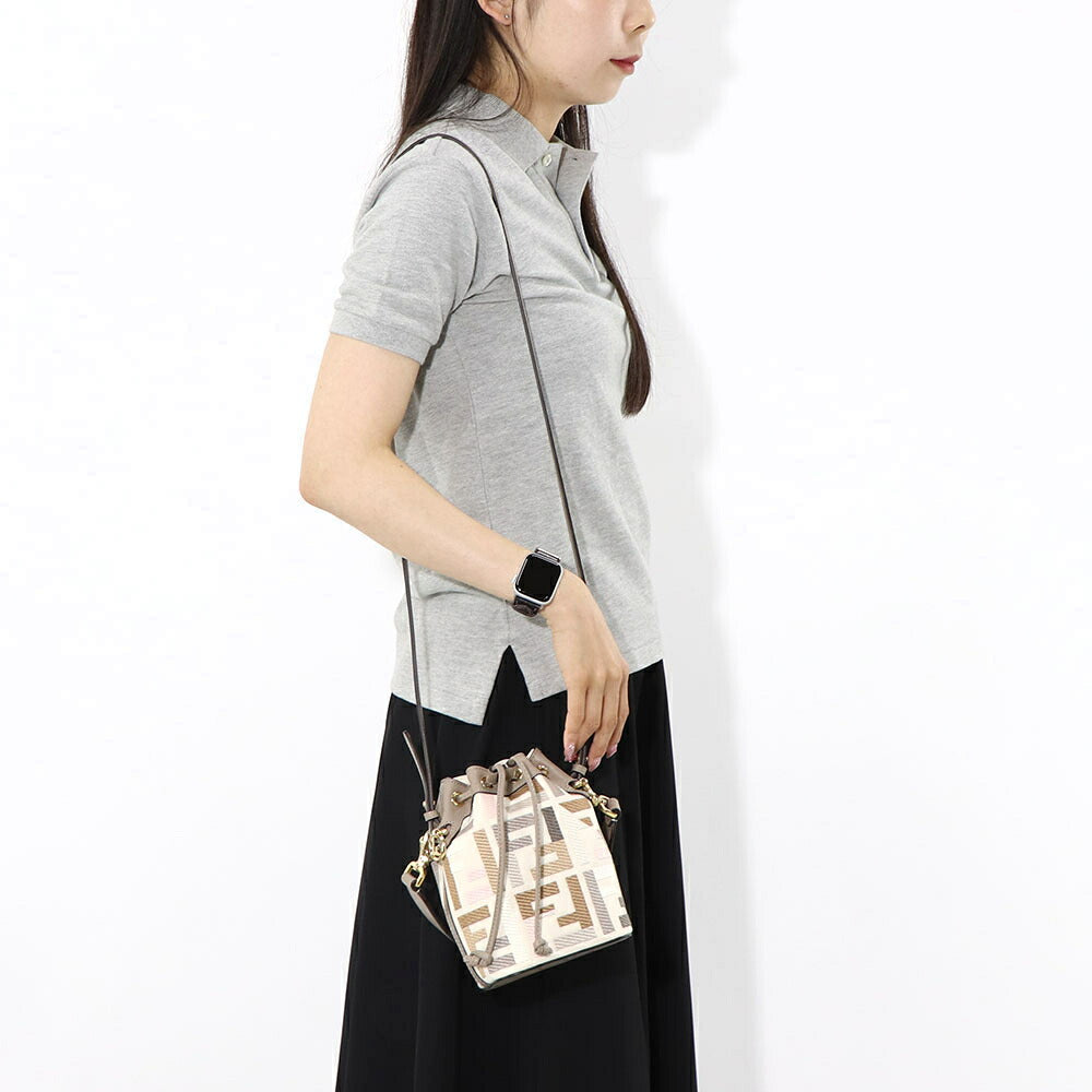 フェンディ FENDI バッグ ハンドバッグ レディース MINI MON TRESOR ミニ モン トレゾール グレージュ×アイボリー ダークブラウン×グレージュ カーフレザー キャンバス ショルダーバッグ 2way FFロゴ ズッカ柄 巾着 鞄 2色 8BS010 APKE