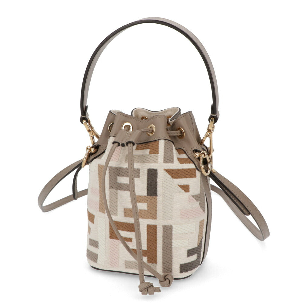 フェンディ FENDI バッグ ハンドバッグ レディース MINI MON TRESOR ミニ モン トレゾール グレージュ×アイボリー ダークブラウン×グレージュ カーフレザー キャンバス ショルダーバッグ 2way FFロゴ ズッカ柄 巾着 鞄 2色 8BS010 APKE