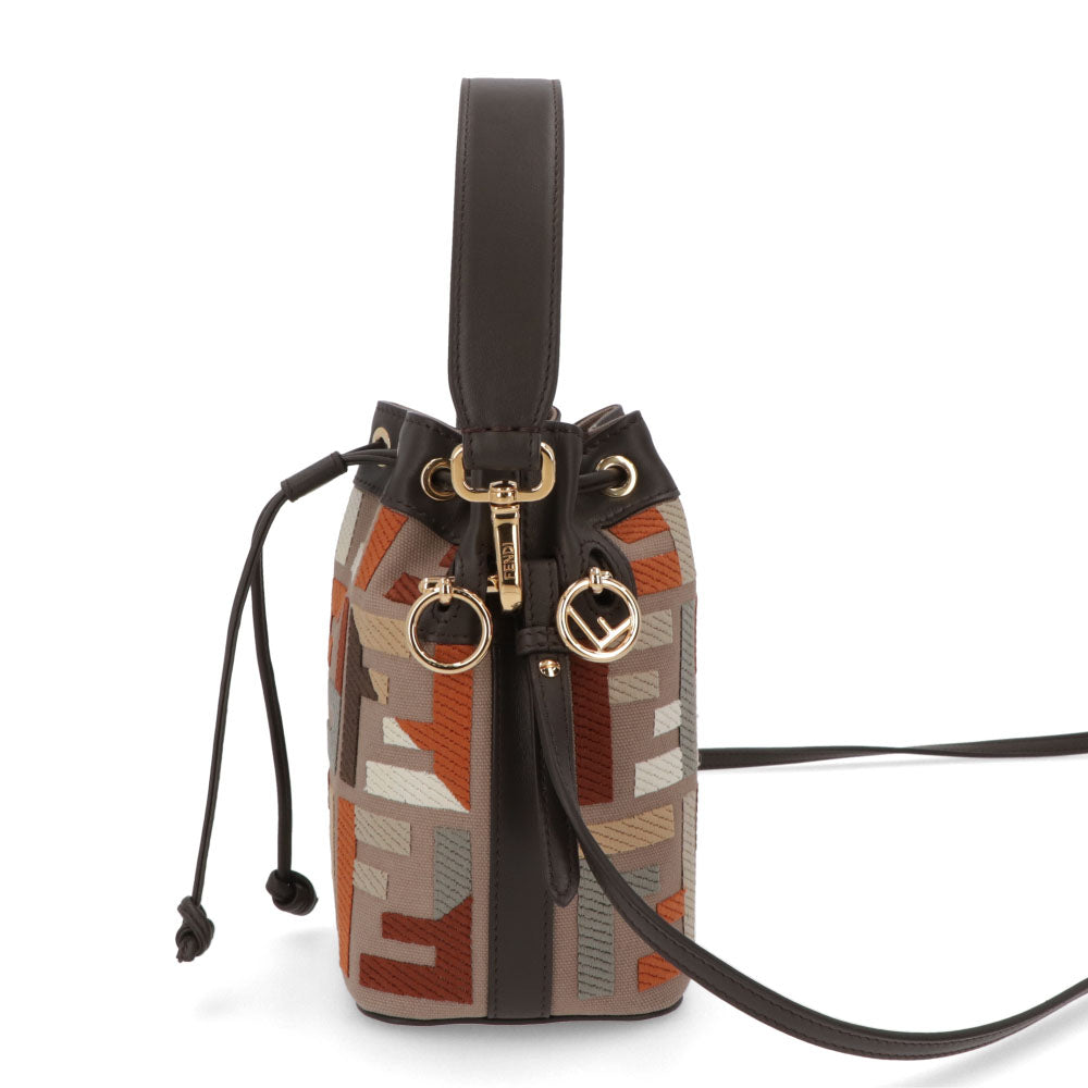 フェンディ FENDI バッグ ハンドバッグ レディース MINI MON TRESOR ミニ モン トレゾール グレージュ×アイボリー ダークブラウン×グレージュ カーフレザー キャンバス ショルダーバッグ 2way FFロゴ ズッカ柄 巾着 鞄 2色 8BS010 APKE