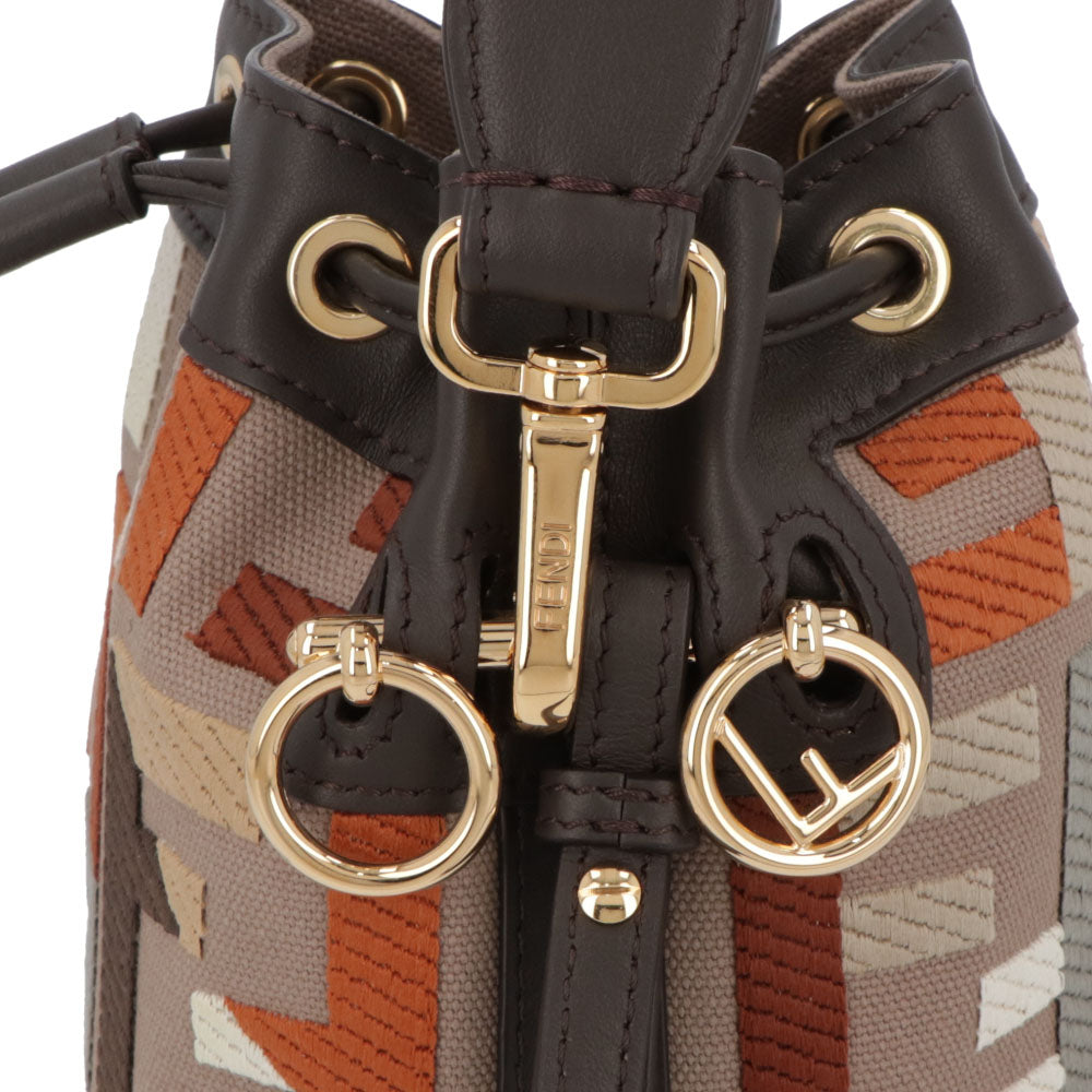 フェンディ FENDI バッグ ハンドバッグ レディース MINI MON TRESOR ミニ モン トレゾール グレージュ×アイボリー ダークブラウン×グレージュ カーフレザー キャンバス ショルダーバッグ 2way FFロゴ ズッカ柄 巾着 鞄 2色 8BS010 APKE