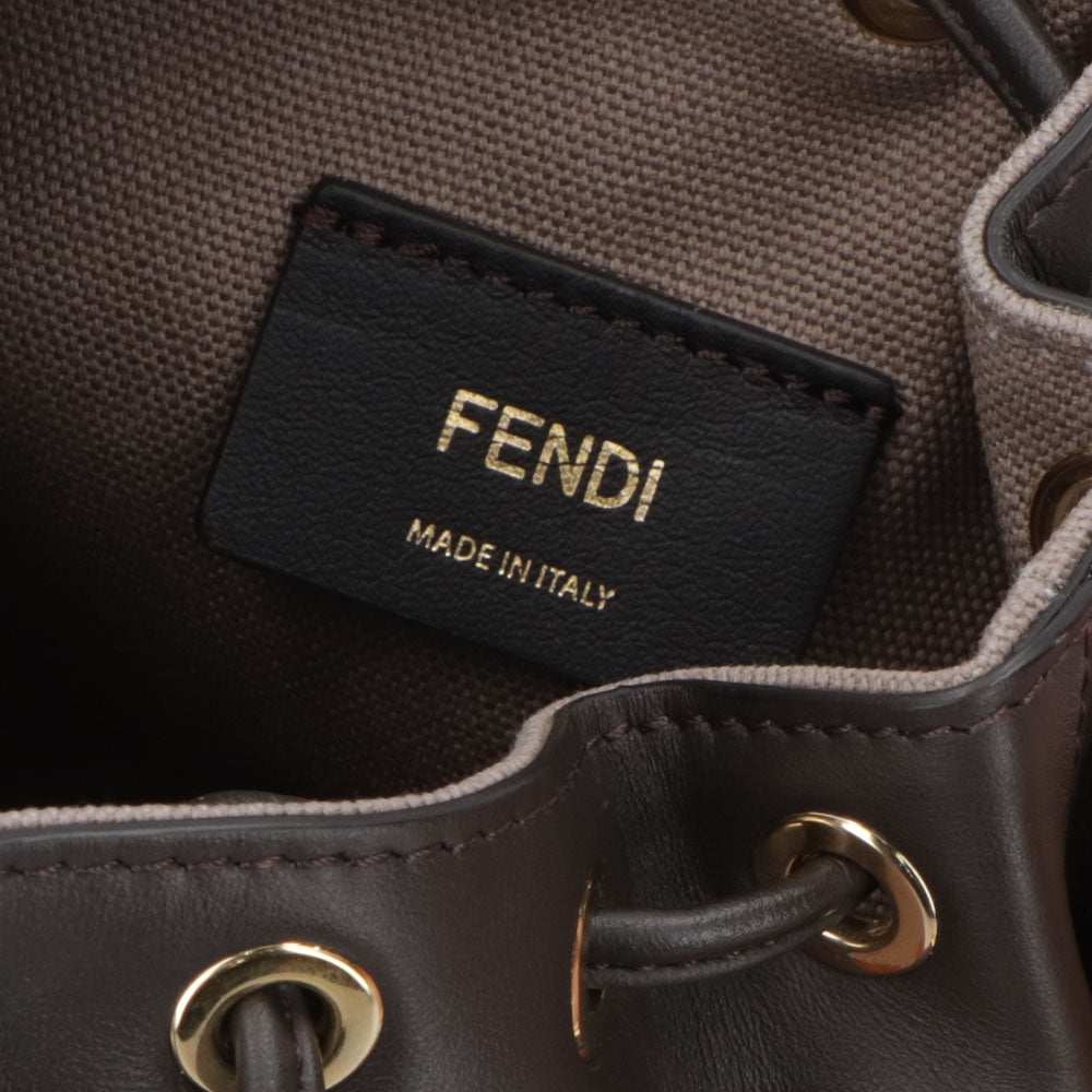 フェンディ FENDI バッグ ハンドバッグ レディース MINI MON TRESOR ミニ モン トレゾール グレージュ×アイボリー ダークブラウン×グレージュ カーフレザー キャンバス ショルダーバッグ 2way FFロゴ ズッカ柄 巾着 鞄 2色 8BS010 APKE