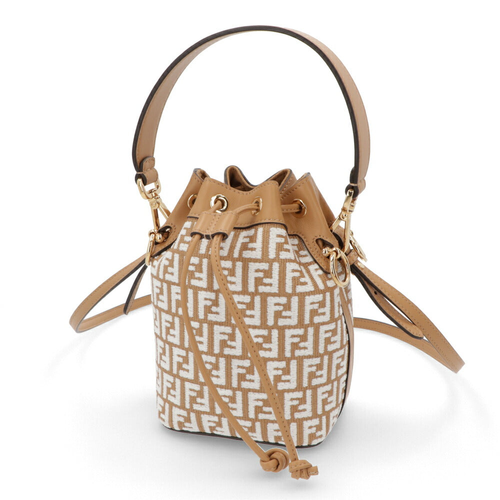 フェンディ FENDI バッグ ハンドバッグ レディース MINI MON TRESOR ミニ モン トレゾール ベージュ系×ホワイト カーフレザー ショルダーバッグ 2way FFロゴ ズッカ柄 巾着 鞄 8BS010 AQ19