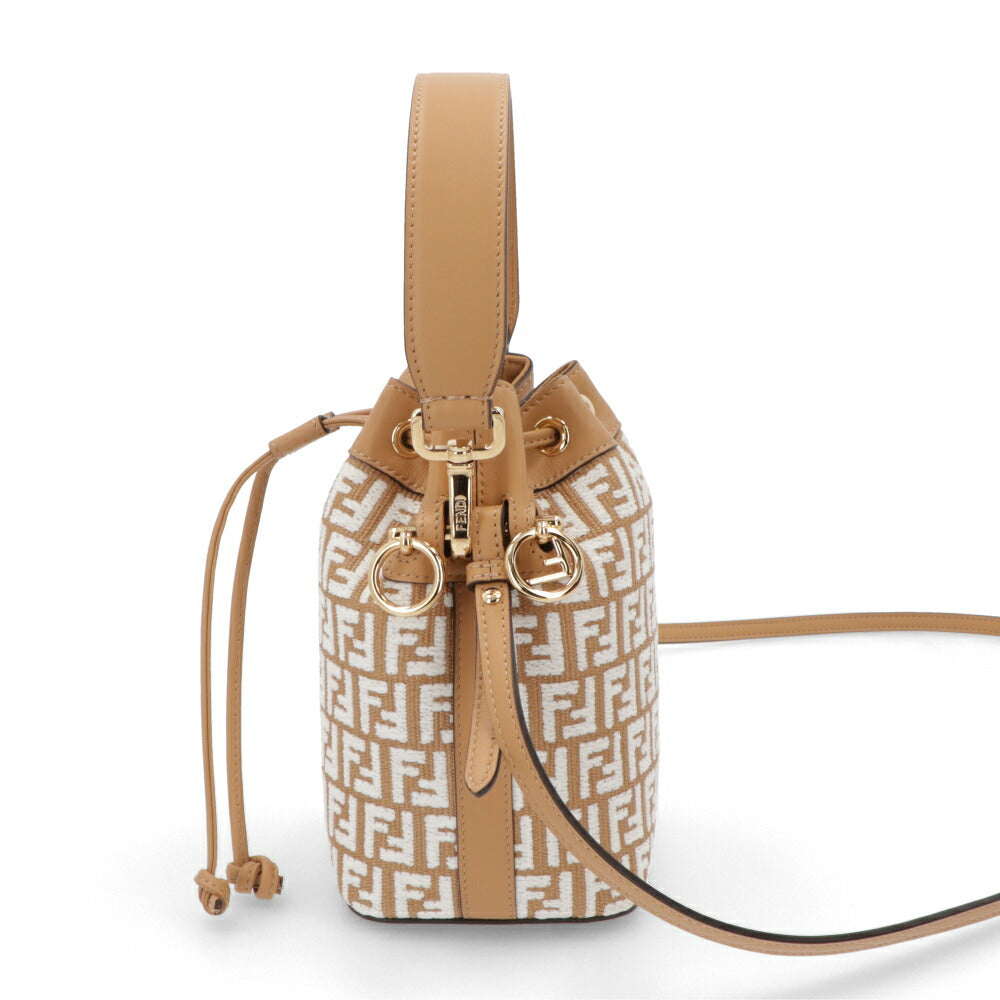 フェンディ FENDI バッグ ハンドバッグ レディース MINI MON TRESOR ミニ モン トレゾール ベージュ系×ホワイト カーフレザー ショルダーバッグ 2way FFロゴ ズッカ柄 巾着 鞄 8BS010 AQ19