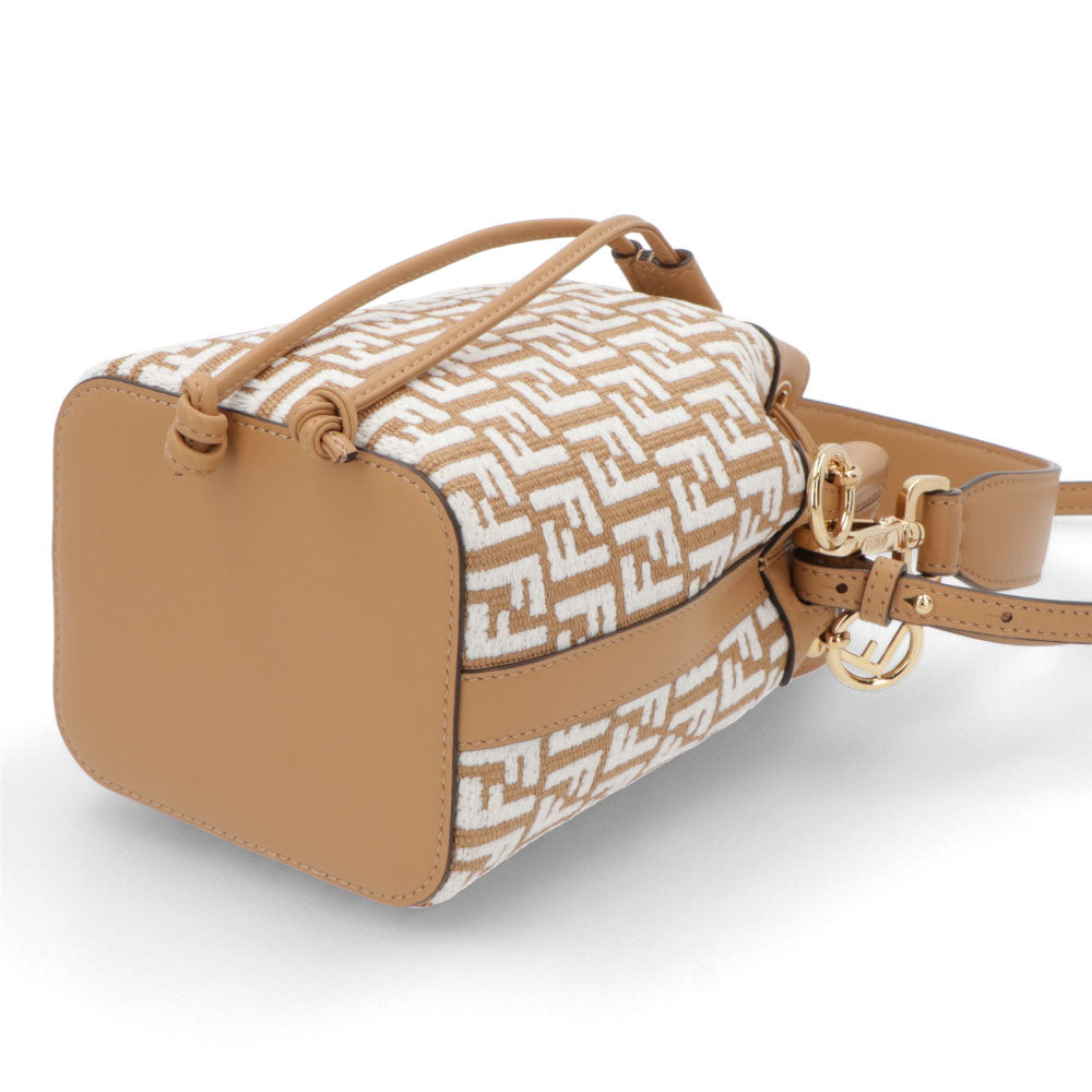 フェンディ FENDI バッグ ハンドバッグ レディース MINI MON TRESOR ミニ モン トレゾール ベージュ系×ホワイト カーフレザー ショルダーバッグ 2way FFロゴ ズッカ柄 巾着 鞄 8BS010 AQ19