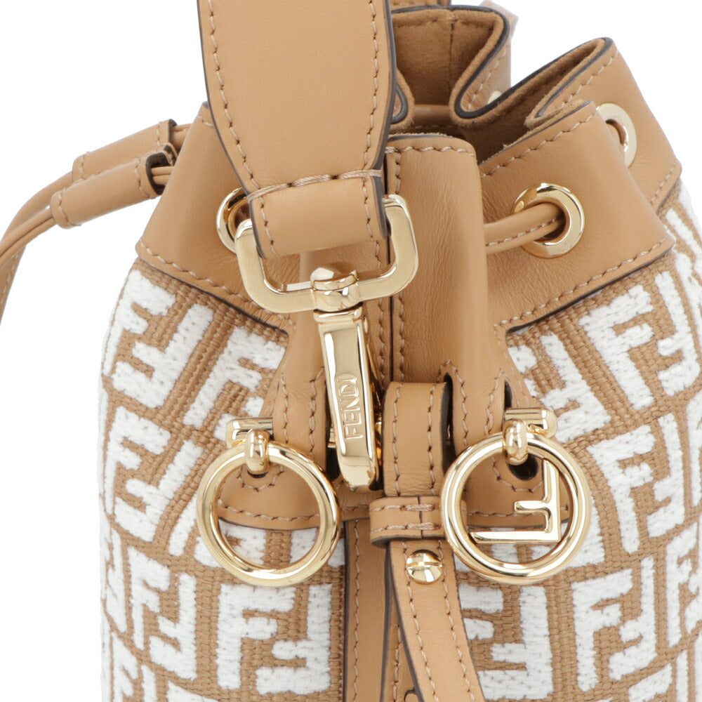 フェンディ FENDI バッグ ハンドバッグ レディース MINI MON TRESOR ミニ モン トレゾール ベージュ系×ホワイト カーフレザー ショルダーバッグ 2way FFロゴ ズッカ柄 巾着 鞄 8BS010 AQ19
