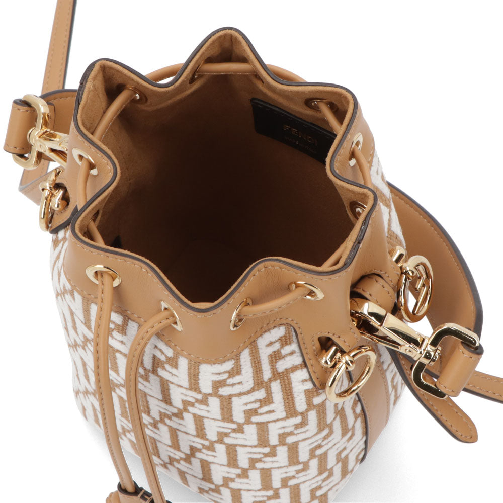 フェンディ FENDI バッグ ハンドバッグ レディース MINI MON TRESOR ミニ モン トレゾール ベージュ系×ホワイト カーフレザー ショルダーバッグ 2way FFロゴ ズッカ柄 巾着 鞄 8BS010 AQ19