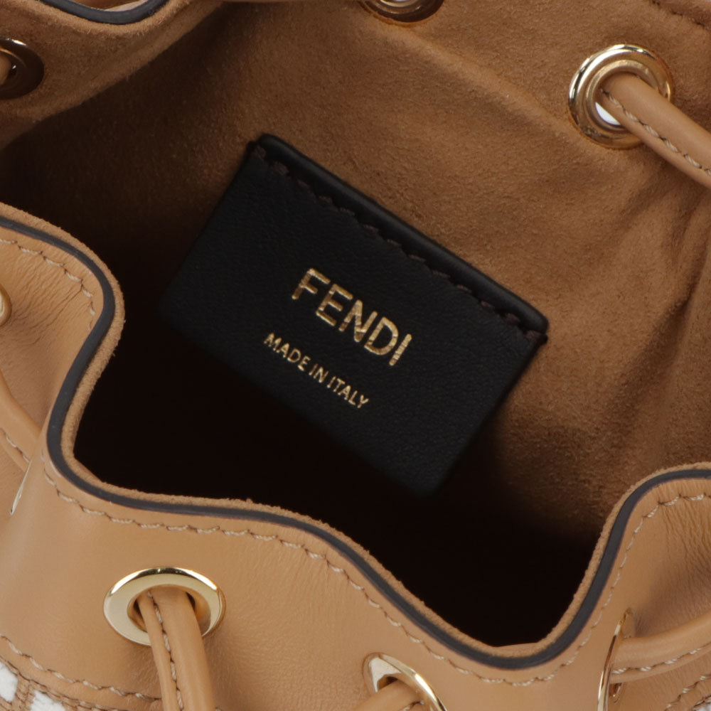 フェンディ FENDI バッグ ハンドバッグ レディース MINI MON TRESOR ミニ モン トレゾール ベージュ系×ホワイト カーフレザー ショルダーバッグ 2way FFロゴ ズッカ柄 巾着 鞄 8BS010 AQ19