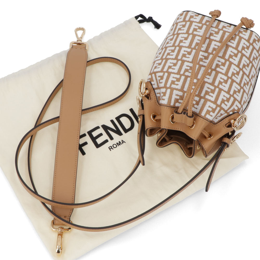 フェンディ FENDI バッグ ハンドバッグ レディース MINI MON TRESOR ミニ モン トレゾール ベージュ系×ホワイト カーフレザー ショルダーバッグ 2way FFロゴ ズッカ柄 巾着 鞄 8BS010 AQ19