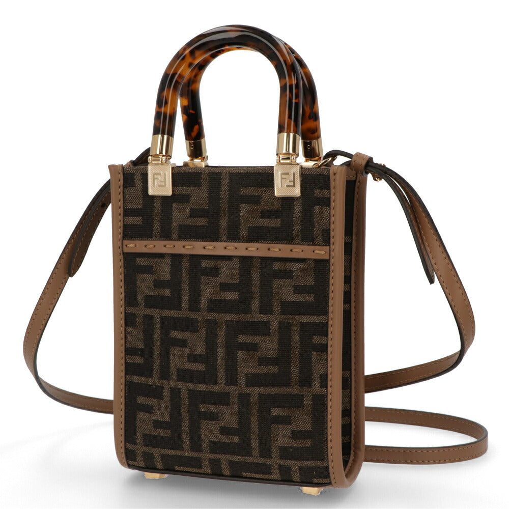 フェンディ FENDI バッグ ショルダーバッグ レディース MINI SUNSHINE SHOPPER ミニ サンシャイン ショッパー ブラウン×ベージュ カーフレザー ジャカード ハンドバッグ 2way FFロゴ ズッカ柄 べっ甲柄 8BS051 ALVX