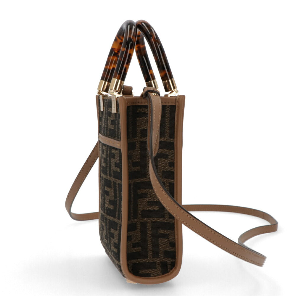 フェンディ FENDI バッグ ショルダーバッグ レディース MINI SUNSHINE SHOPPER ミニ サンシャイン ショッパー ブラウン×ベージュ カーフレザー ジャカード ハンドバッグ 2way FFロゴ ズッカ柄 べっ甲柄 8BS051 ALVX