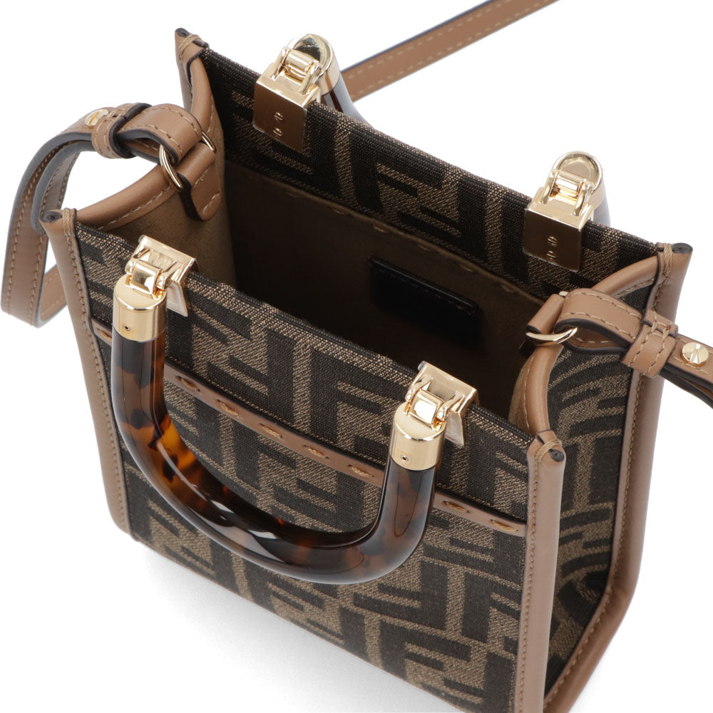 フェンディ FENDI バッグ ショルダーバッグ レディース MINI SUNSHINE SHOPPER ミニ サンシャイン ショッパー ブラウン×ベージュ カーフレザー ジャカード ハンドバッグ 2way FFロゴ ズッカ柄 べっ甲柄 8BS051 ALVX