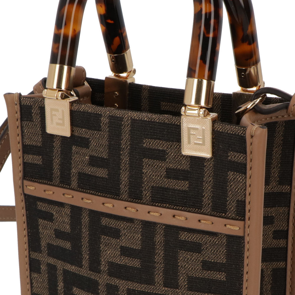 フェンディ FENDI バッグ ショルダーバッグ レディース MINI SUNSHINE SHOPPER ミニ サンシャイン ショッパー ブラウン×ベージュ カーフレザー ジャカード ハンドバッグ 2way FFロゴ ズッカ柄 べっ甲柄 8BS051 ALVX