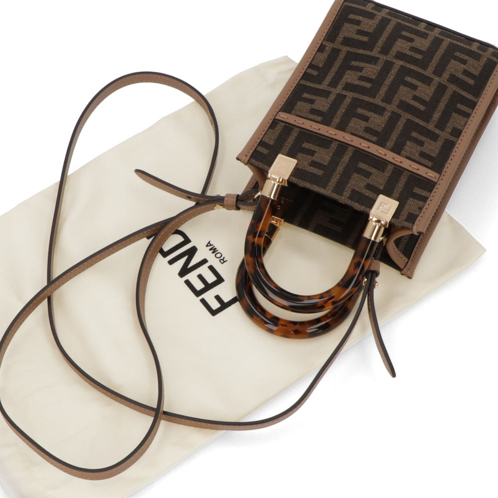 フェンディ FENDI バッグ ショルダーバッグ レディース MINI SUNSHINE SHOPPER ミニ サンシャイン ショッパー ブラウン×ベージュ カーフレザー ジャカード ハンドバッグ 2way FFロゴ ズッカ柄 べっ甲柄 8BS051 ALVX