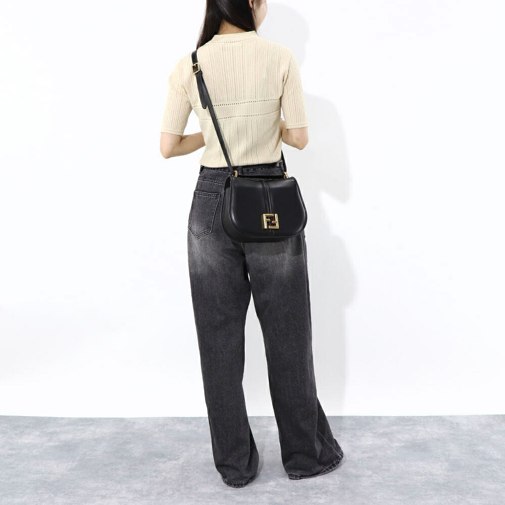 フェンディ FENDI バッグ ショルダーバッグ レディース カモン ブラック レザー ミディアム ロゴ ゴールド金具 シンプル 8BT366 AQ0K