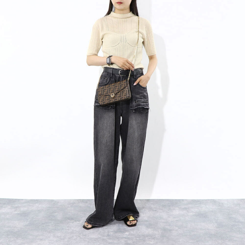 フェンディ FENDI バッグ ショルダーバッグ レディース ブラウン レザー ロゴ 総柄 ゴールド金具 長財布 チェーンショルダー 8BS032 AAFM