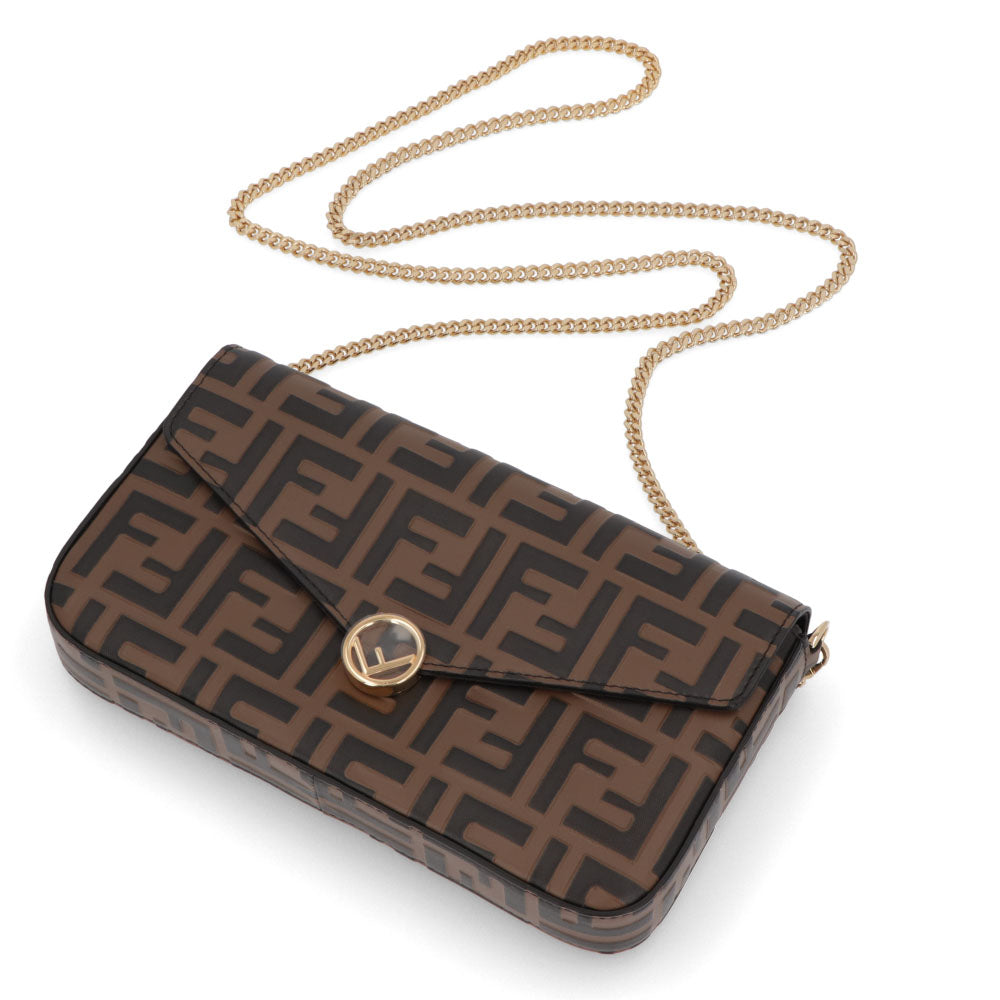 フェンディ FENDI バッグ ショルダーバッグ レディース ブラウン レザー ロゴ 総柄 ゴールド金具 長財布 チェーンショルダー 8BS032 AAFM