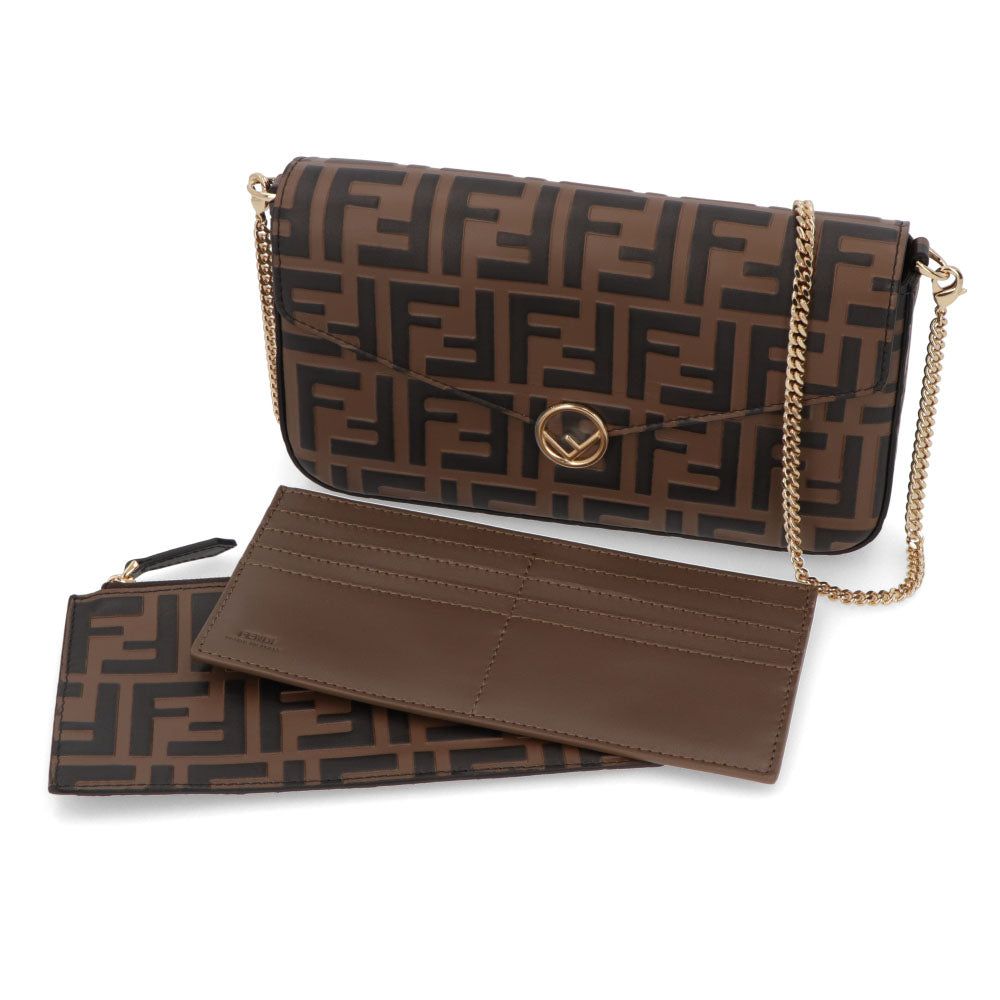 フェンディ FENDI バッグ ショルダーバッグ レディース ブラウン レザー ロゴ 総柄 ゴールド金具 長財布 チェーンショルダー 8BS032 AAFM