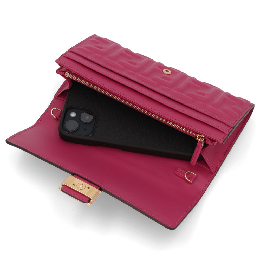 フェンディ FENDI 財布 長財布 レディース ベージュ ピンク レザー ロゴ チェーンショルダー ショルダーウォレット 二つ折り長財布 8M0365 AAJD