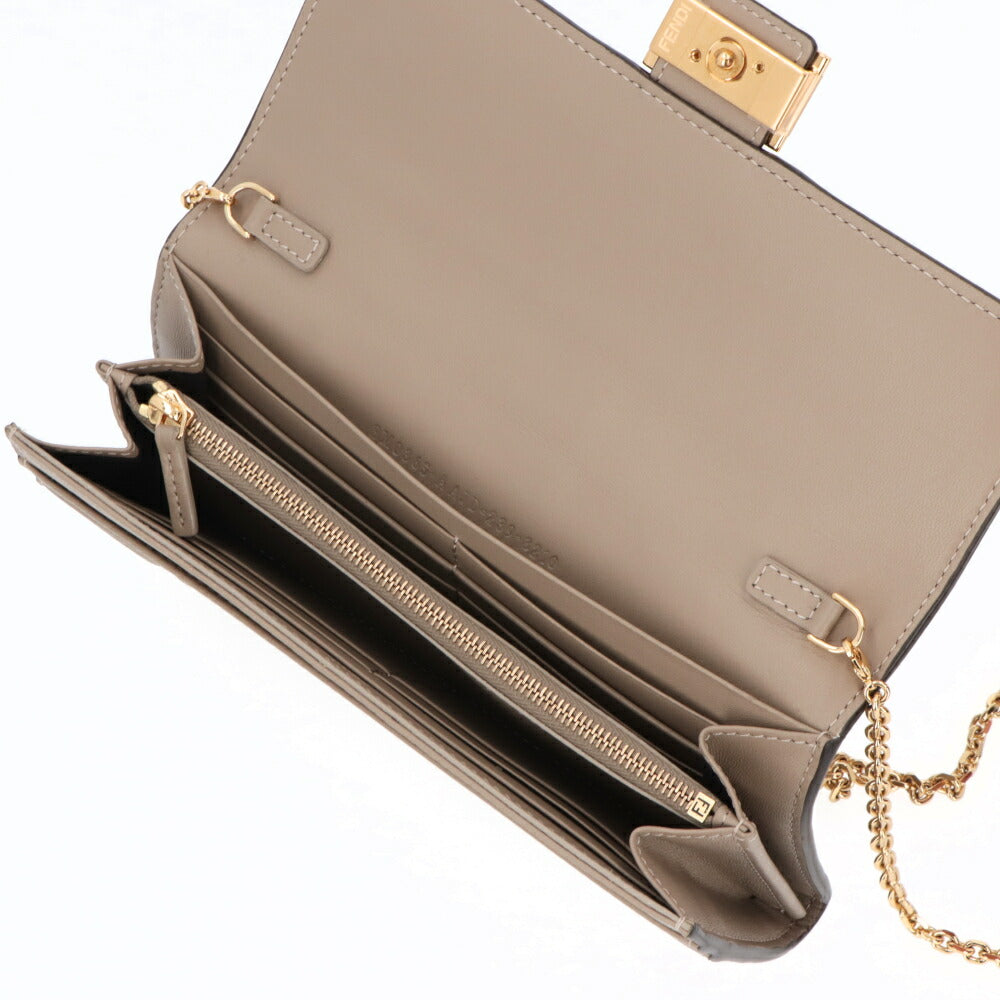 フェンディ FENDI 財布 長財布 レディース ベージュ ピンク レザー ロゴ チェーンショルダー ショルダーウォレット 二つ折り長財布 8M0365 AAJD