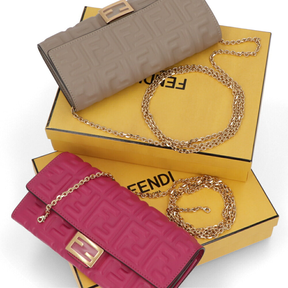 フェンディ FENDI 財布 長財布 レディース ベージュ ピンク レザー ロゴ チェーンショルダー ショルダーウォレット 二つ折り長財布 8M0365 AAJD