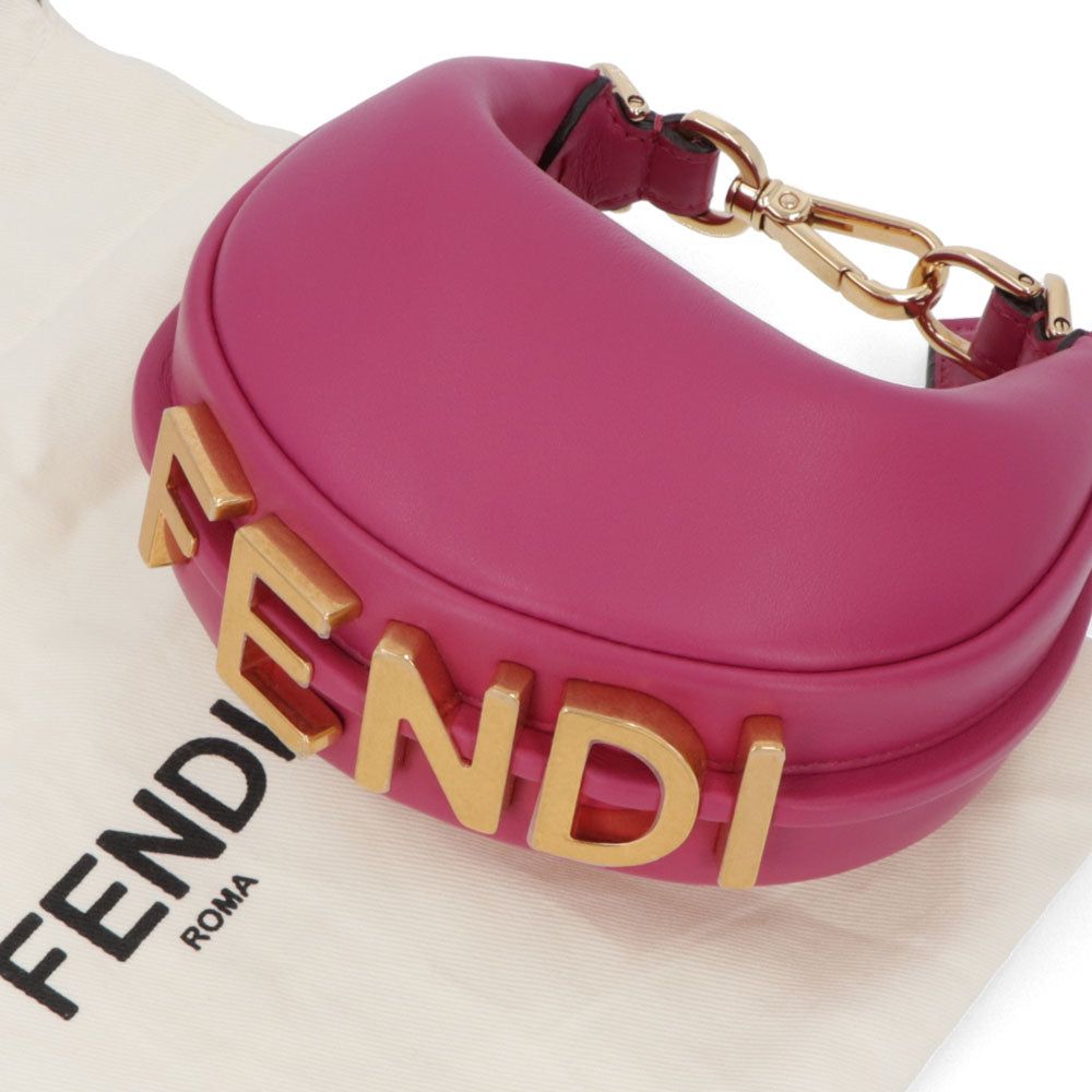 フェンディ FENDI バッグ ハンドバッグ レディース Nano Fendigraphy charm bag ピンク カーフレザー ロゴ ゴールド金具 ミニバッグ 7AS089 AKKT