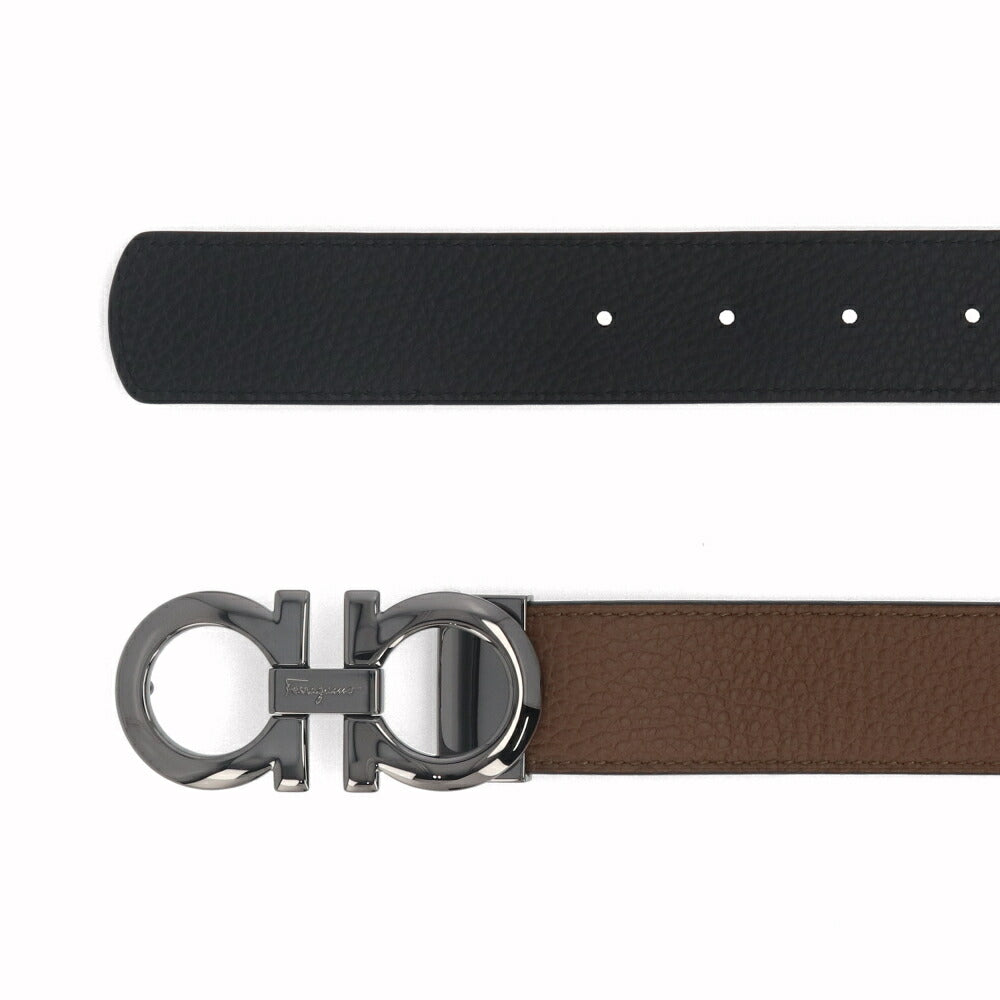 フェラガモ FERRAGAMO 雑貨 ベルト ユニセックス リバーシブルベルト ブラウンシュガー×ブラック カーフレザー ダブル・ガンチーニ サイズカット ロゴ付き 675542 705614