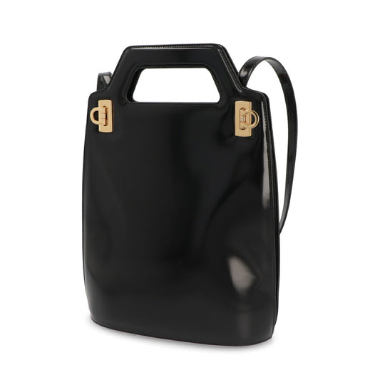 FERRAGAMO ショルダーWANDA ブラック レザー ワンダ ゴールド金具