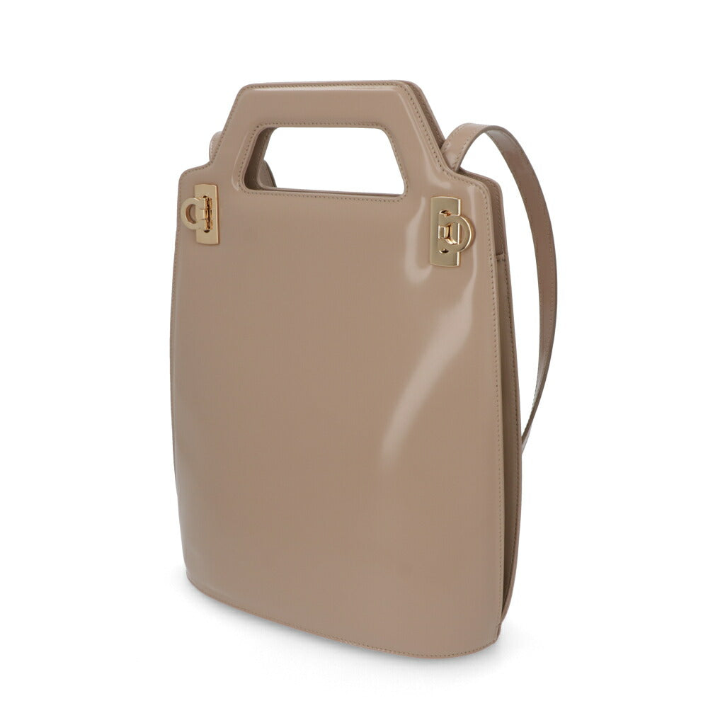 FERRAGAMO ショルダーWANDA ベージュ レザー ワンダ ゴールド金具