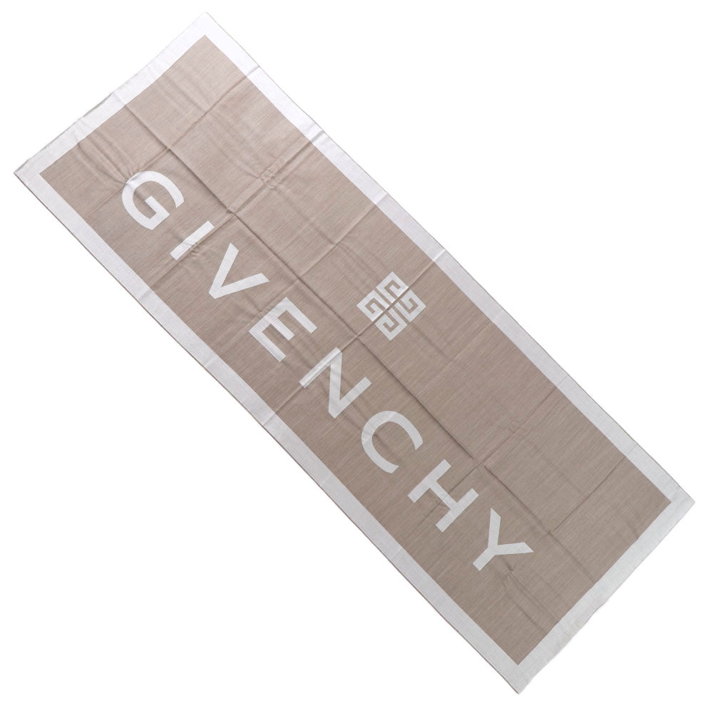 ジバンシィ GIVENCHY マフラー・ストール・スカーフ ストール ユニセックス ブラウン系 シルク ウール ロゴ シグネチャーロゴ フリンジ ベージュ 31GVMFGW7020J506303