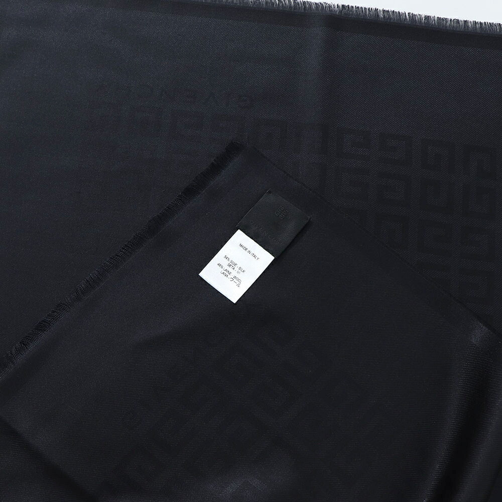 ジバンシィ GIVENCHY マフラー・ストール・スカーフ ストール ユニセックス ベージュ系 ブラック シルク ウール GGパターン モノグラム 総柄 フリンジ 大判 32GVMFGW7020J545