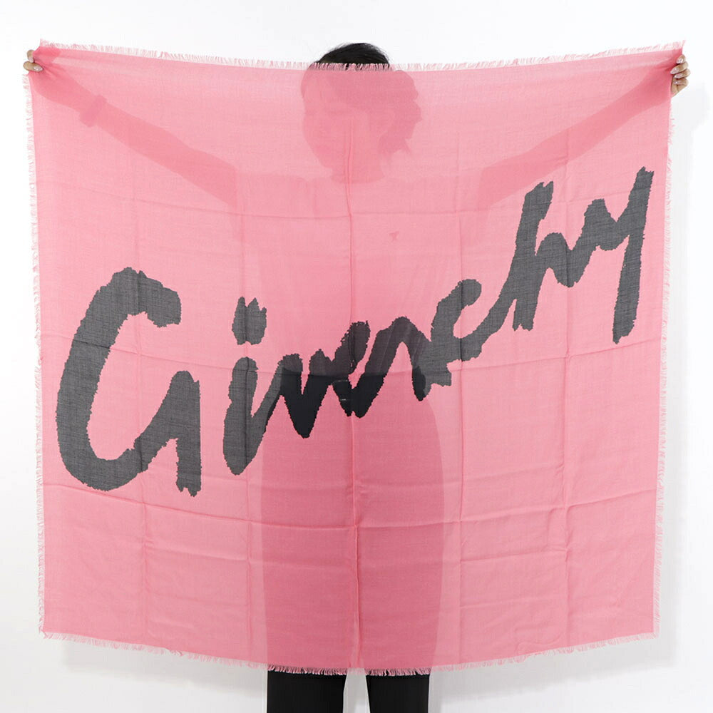 ジバンシィ GIVENCHY マフラー・ストール・スカーフ ストール ユニセックス ブラック ピンク ポリノジック カシミヤ ロゴ 筆記体 大判ストール グラフィティロゴ フリンジ ショール 31GVSFGV1212SQ100