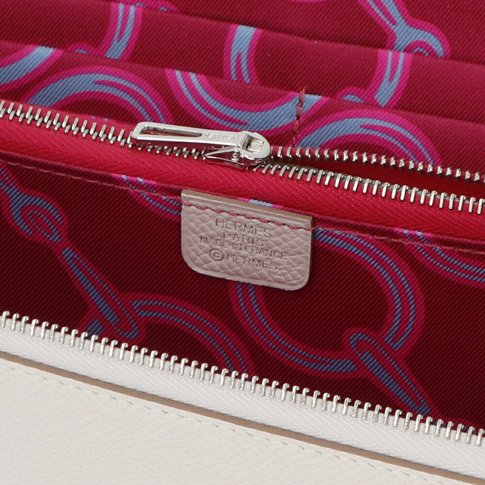 エルメス HERMES 財布 アザップ シルクイン ロング レディース グリペール ルビー ホワイト系 B刻印 エプソン 長財布 ラウンドジップ