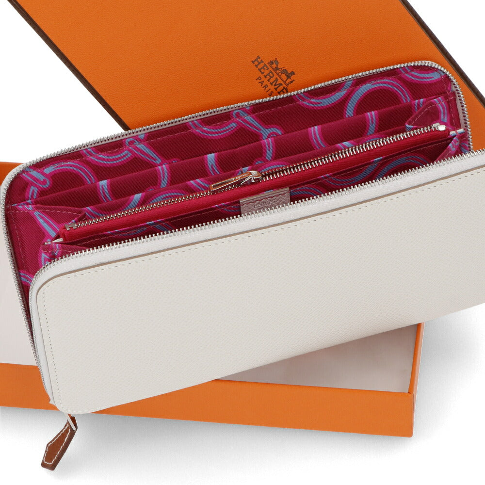 エルメス HERMES 財布 アザップ シルクイン ロング レディース グリペール ルビー ホワイト系 B刻印 エプソン 長財布 ラウンドジップ
