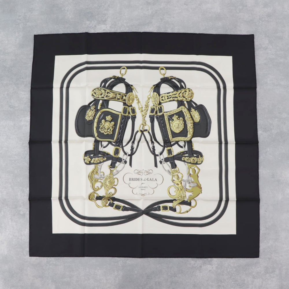 HERMES カレ90 ブラック ブリッド・ドゥ・ガラ