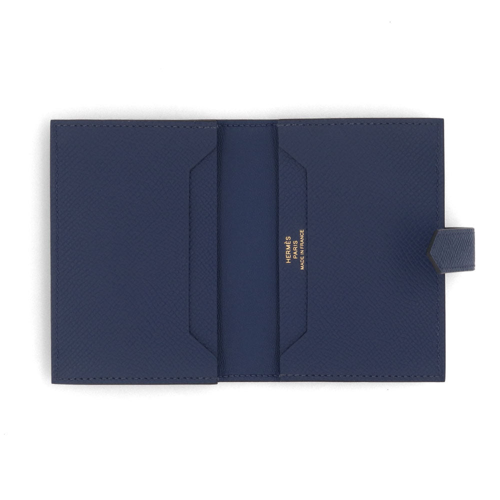 HERMES ベアン カードケース ブルーサフィール ゴールド金具