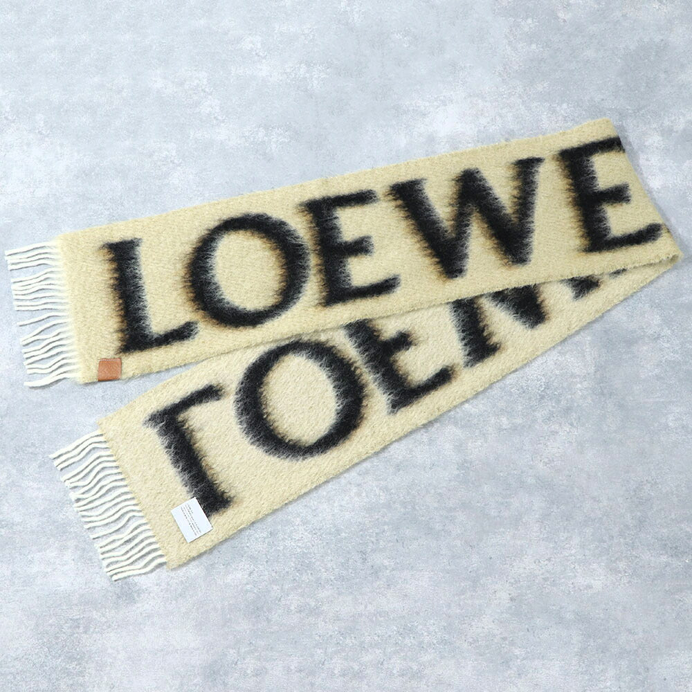 ロエベ LOEWE マフラー・ストール・スカーフ マフラー レディース ベージュ系 ネイビー オレンジ ウール モヘア ロゴ アナグラム フリンジ ストール カラー3色 F811257X03